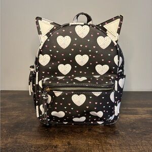 Women’s Kids Girls Under One Sky Black Vegan Leather Small Mini Heart Backpack
